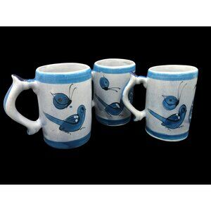 Set Of 3 Tonala Mugs Ken Edwards Style Double Espresso 7 oz Hand-Painted Stonewa